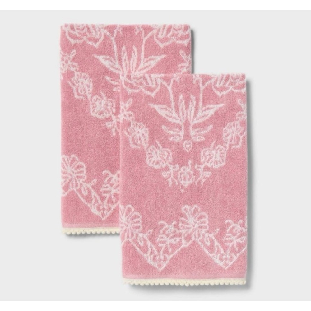 Threshold 2pk Valentine's Day Lace Border Jacquard Hand Towel Set Mauve Pink